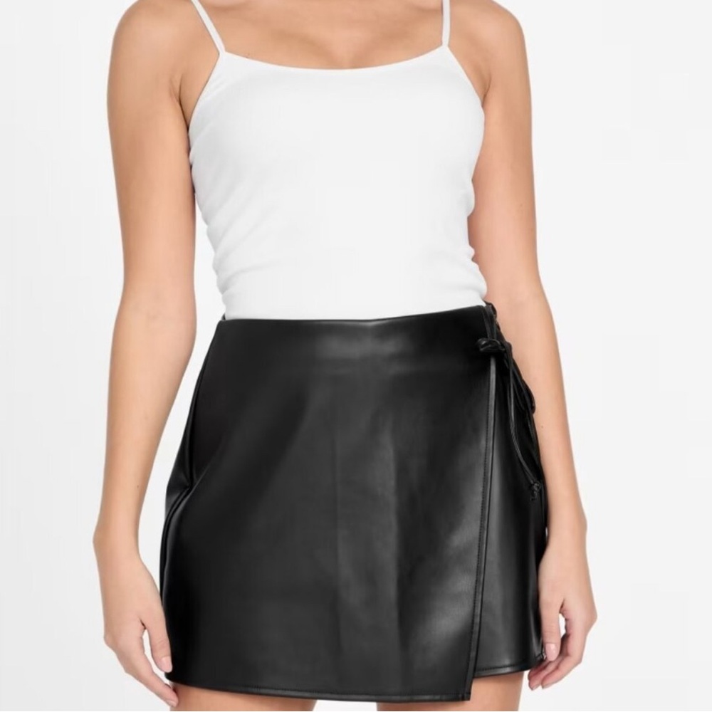 Jason Wu Black Faux Leather Wrap Mini Skirt with Side Tie
